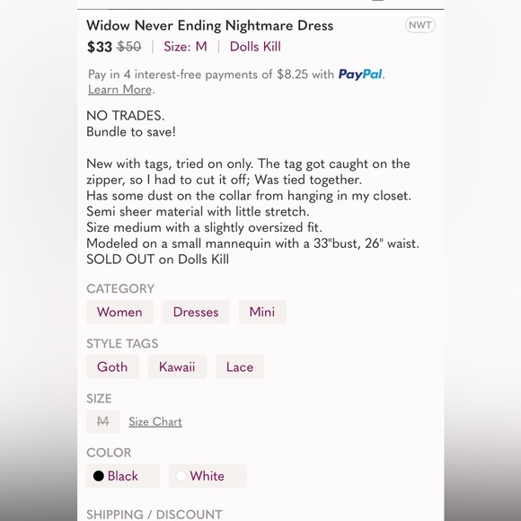 DollsKill Widow Never Ending Nightmare Dress NWT - Picture 6 of 7